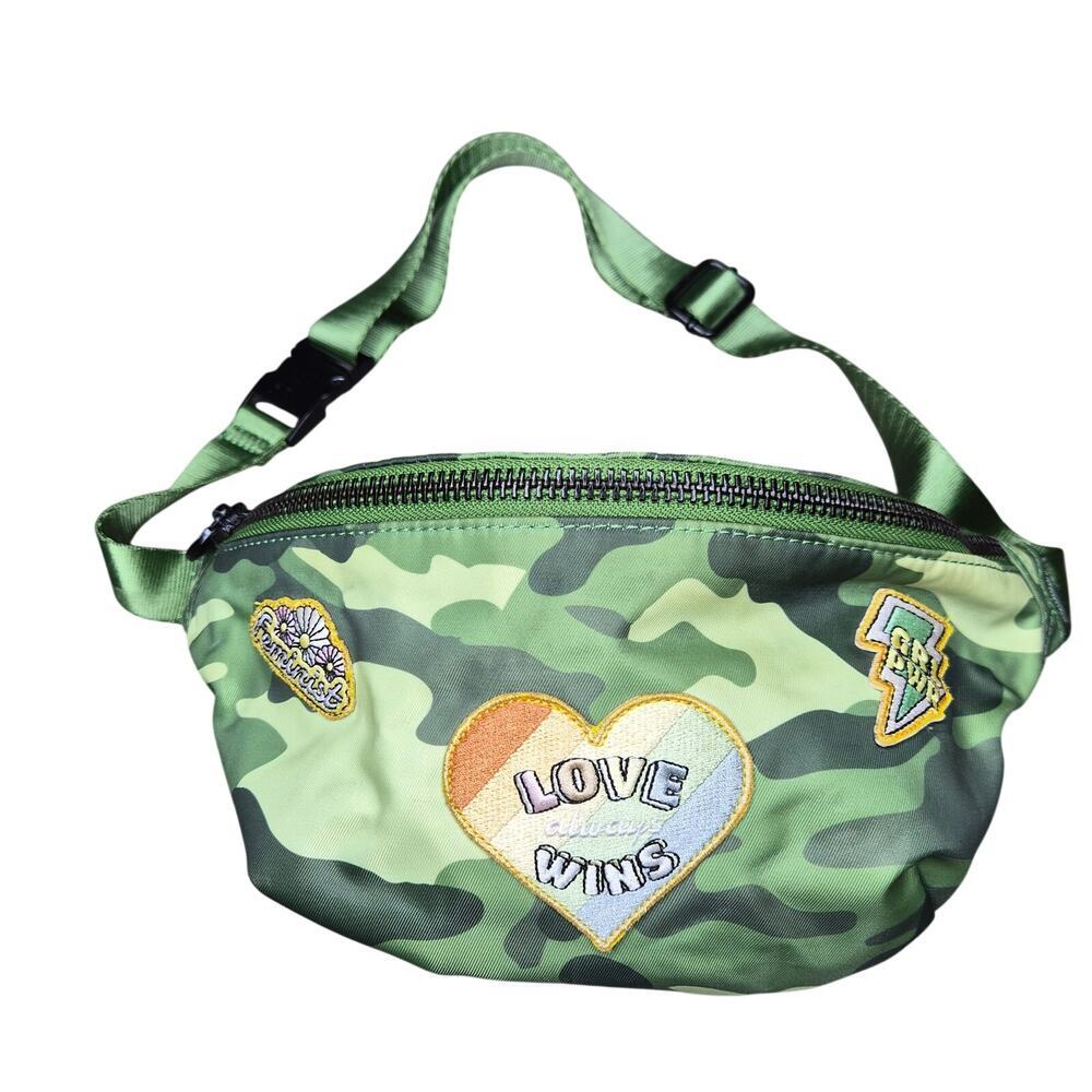 Stoney Clover Lane Fanny Pack Camo Belt Bag Crossbody Feminist Pride Patches 12"